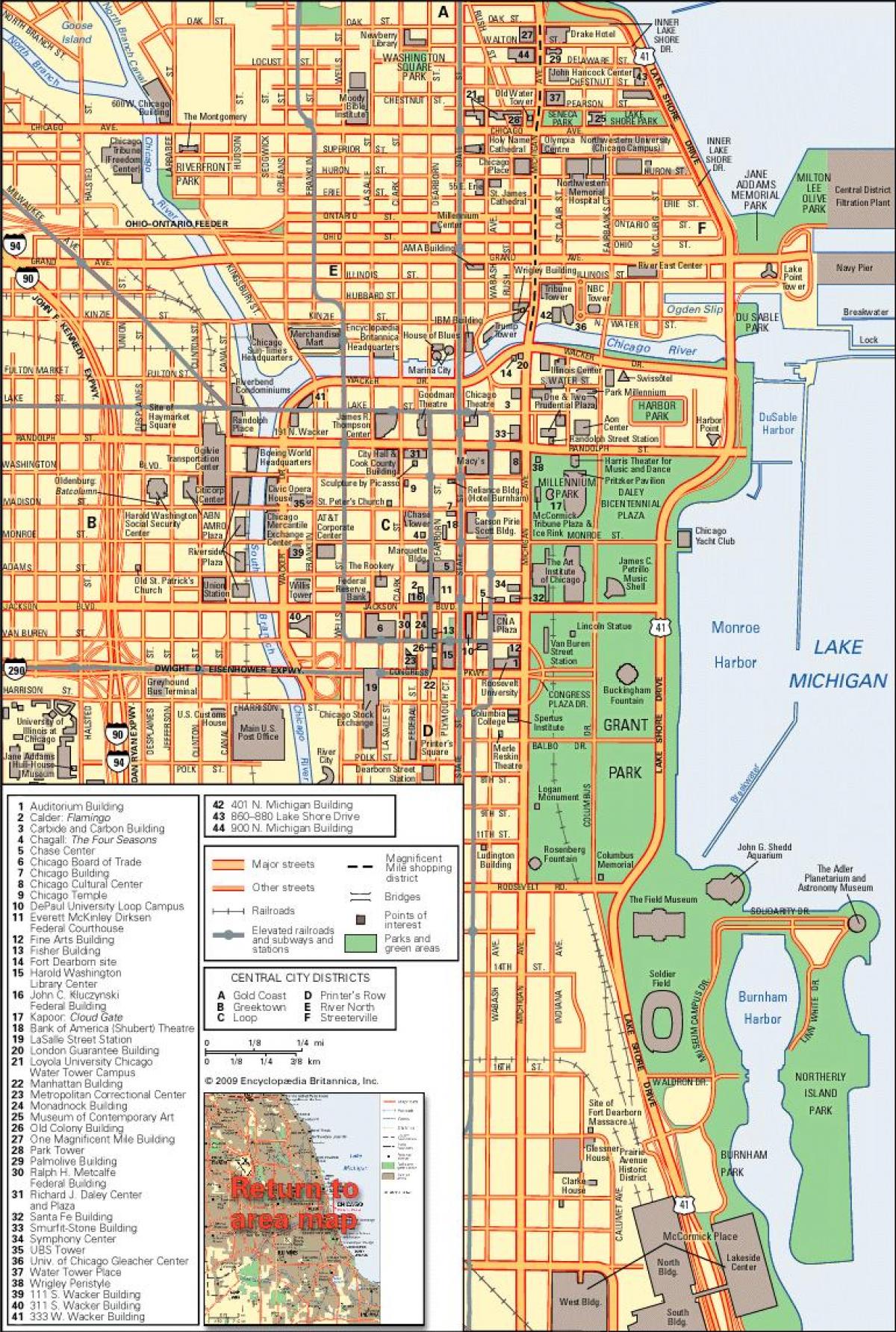zemljevid Chicago centru