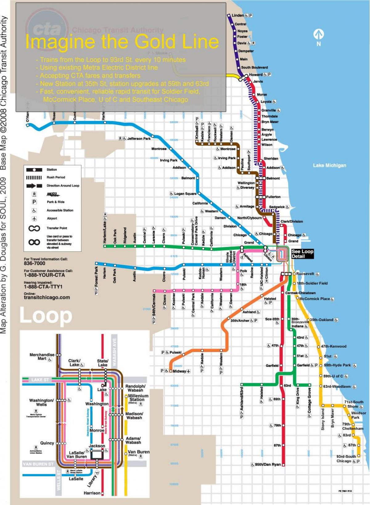 Chicago vlak zemljevid blue line