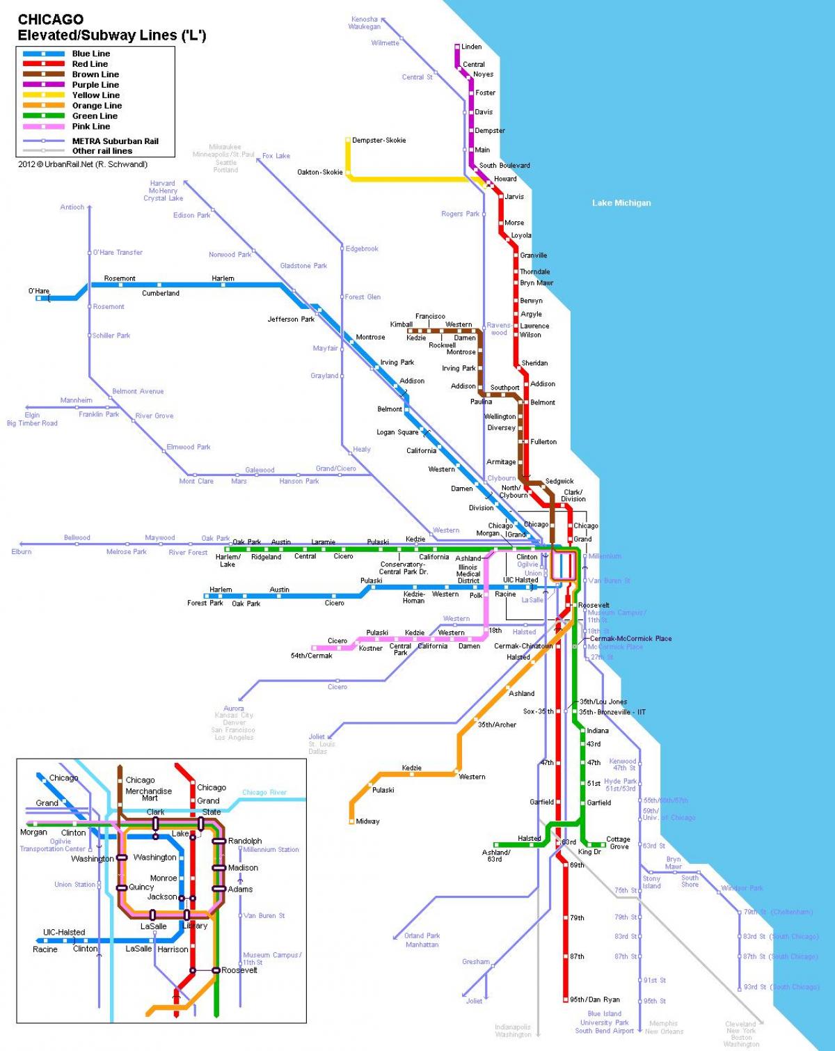 Chicago postaji podzemne železnice zemljevid
