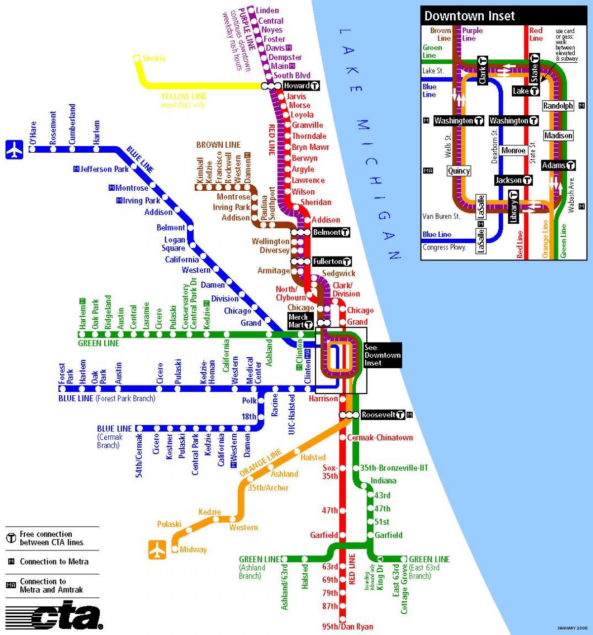 podzemne železnice v Chicagu zemljevid