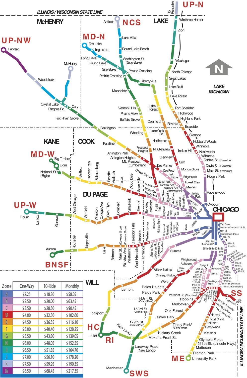 Chicago področju vlak zemljevid