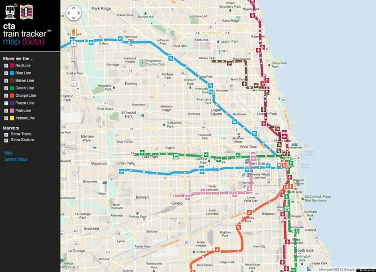 Chicago cta vlak zemljevid