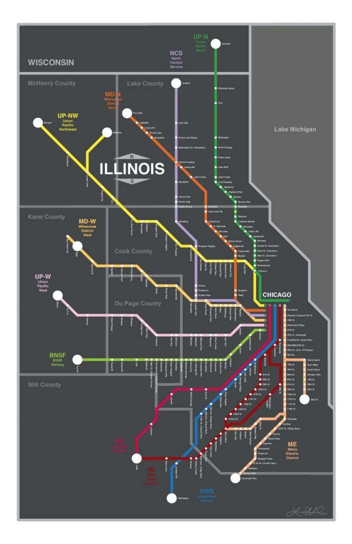 metra vlak zemljevid Chicago