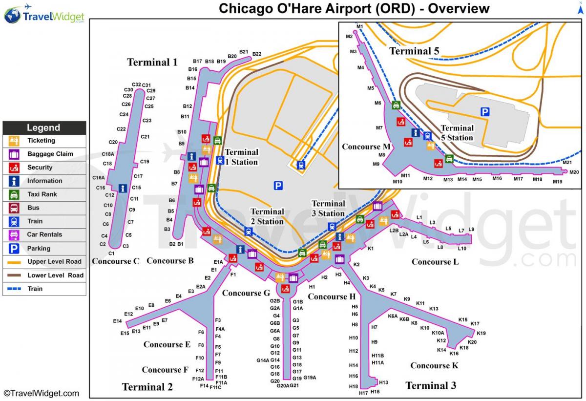 Chicago O Hare mednarodno letališče zemljevid