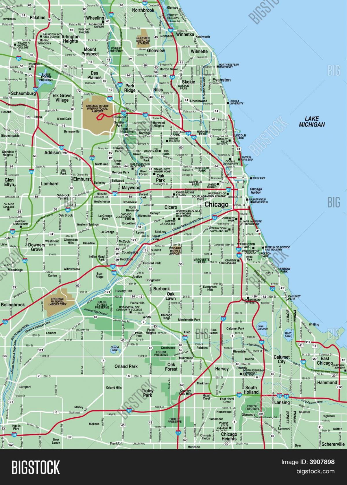 zemljevid Chicago območje