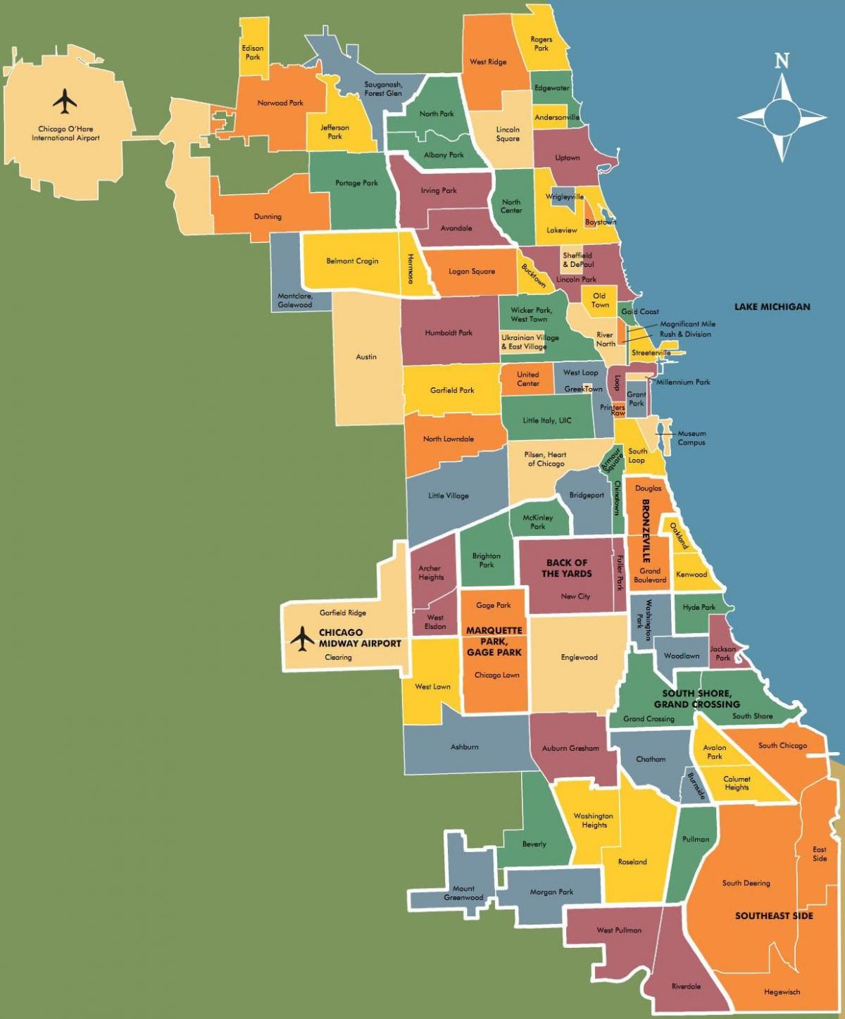 zemljevid soseskah v Chicagu