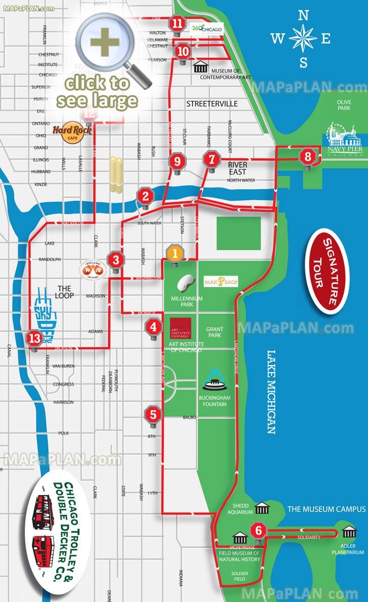 Chicago znamenitosti zemljevid