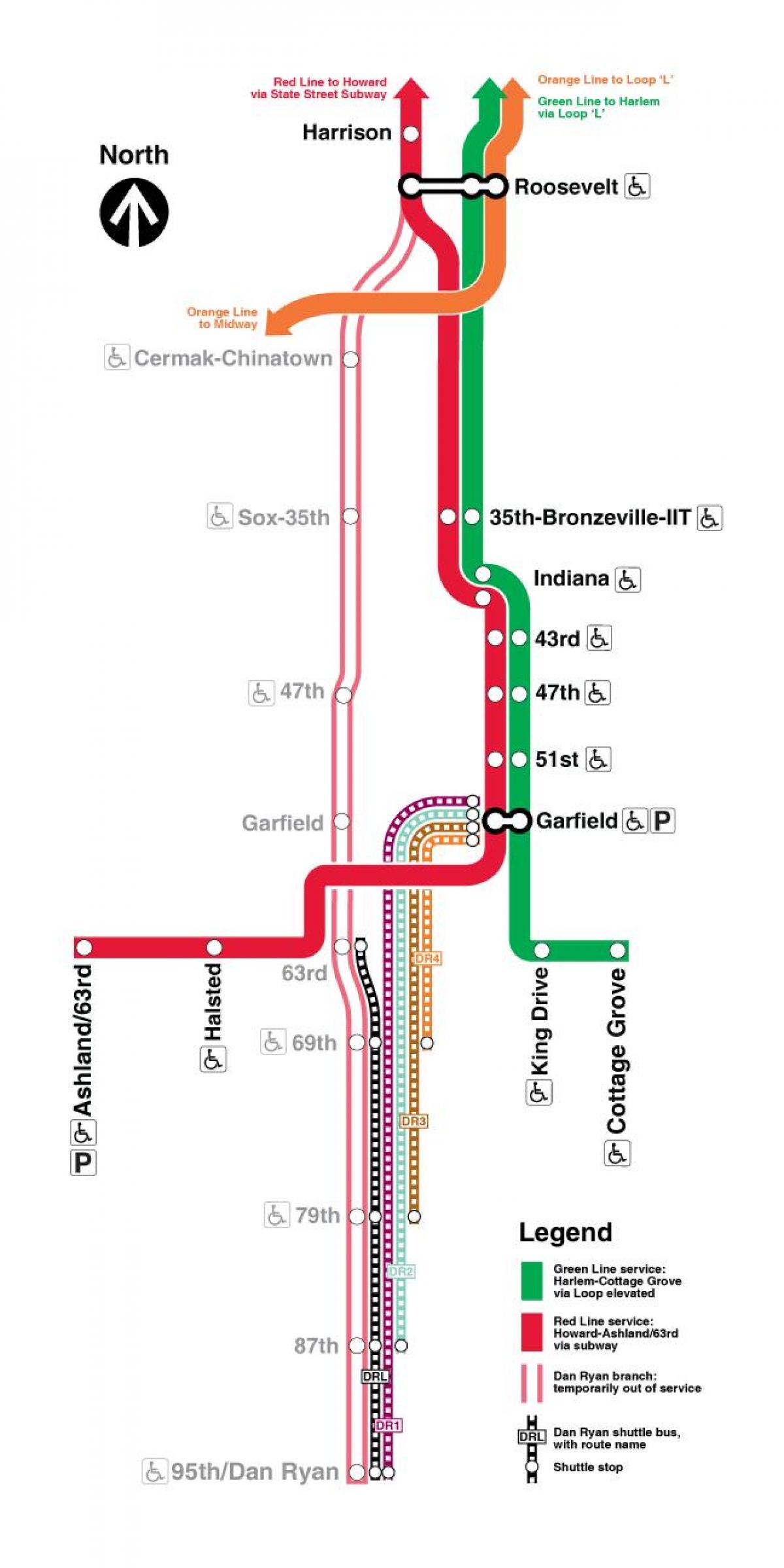 Chicago vlak zemljevidu z rdečo črto