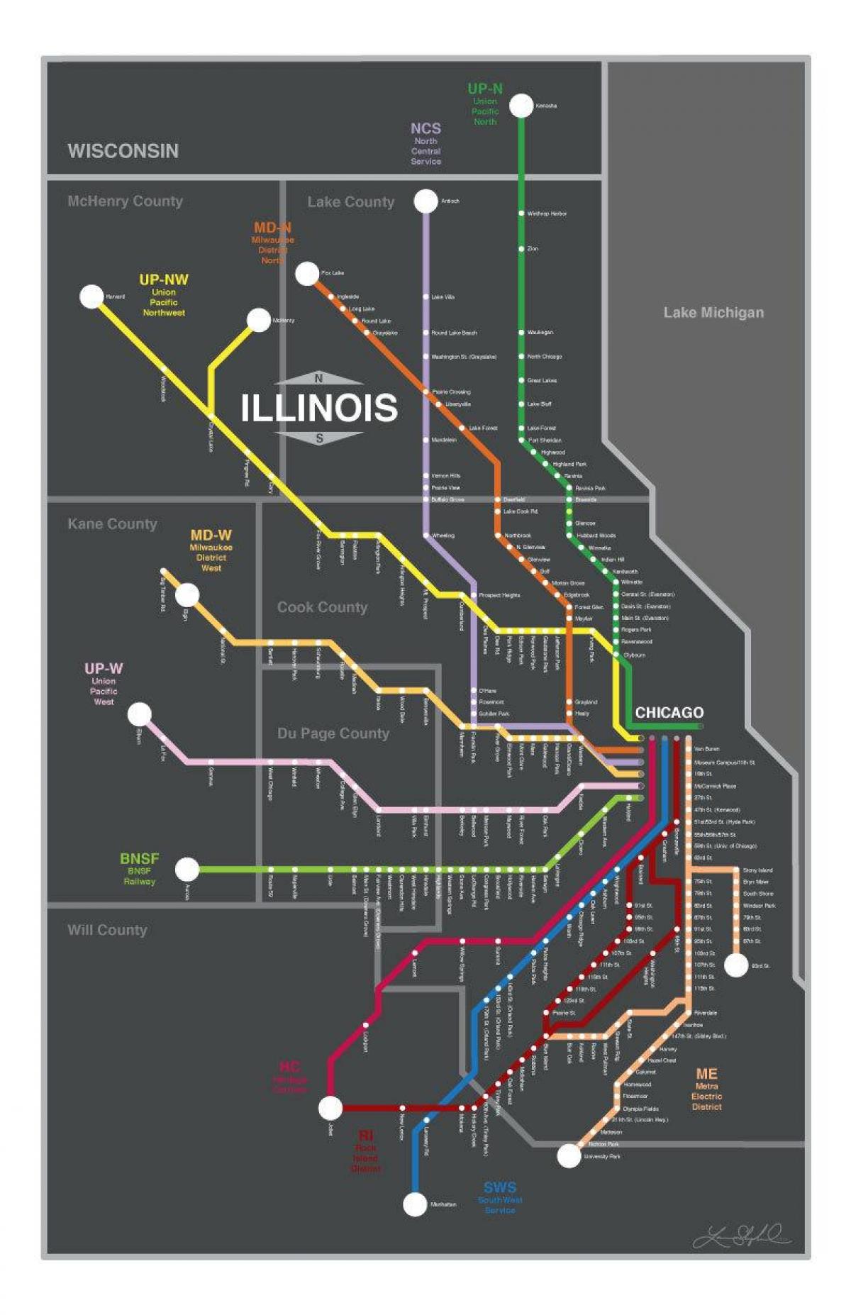 metra zemljevid Chicago