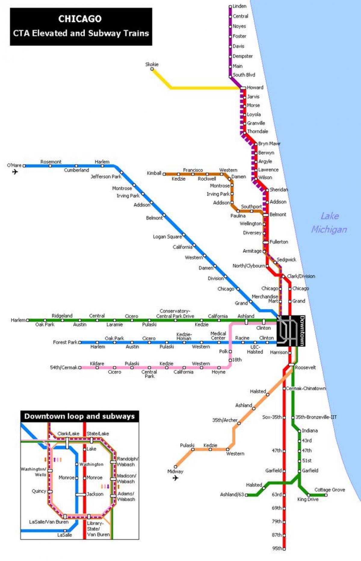 Chicago metro postaje zemljevid