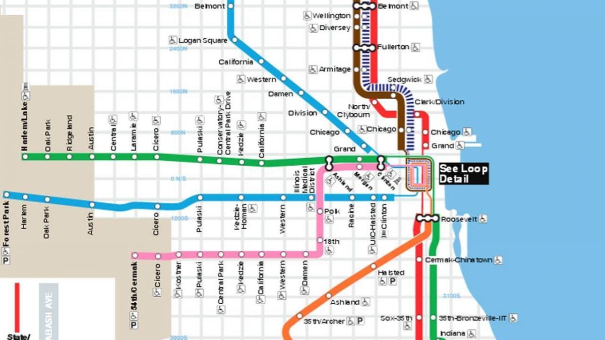 zemljevid Chicago blue line