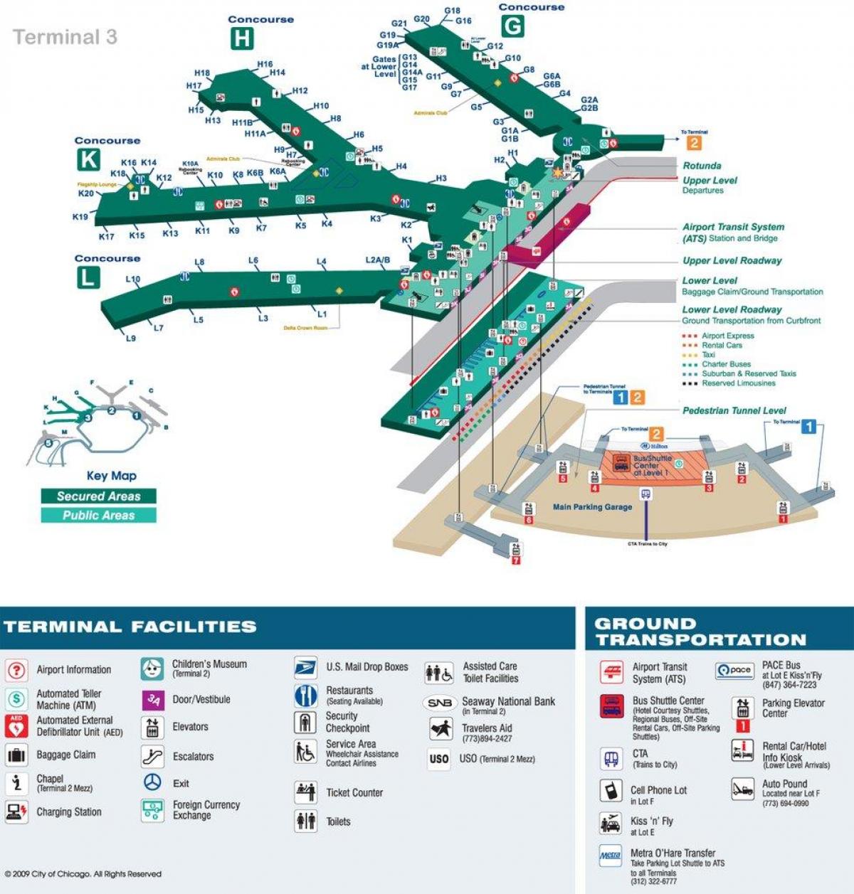 O Hare zemljevid letališča terminal 3
