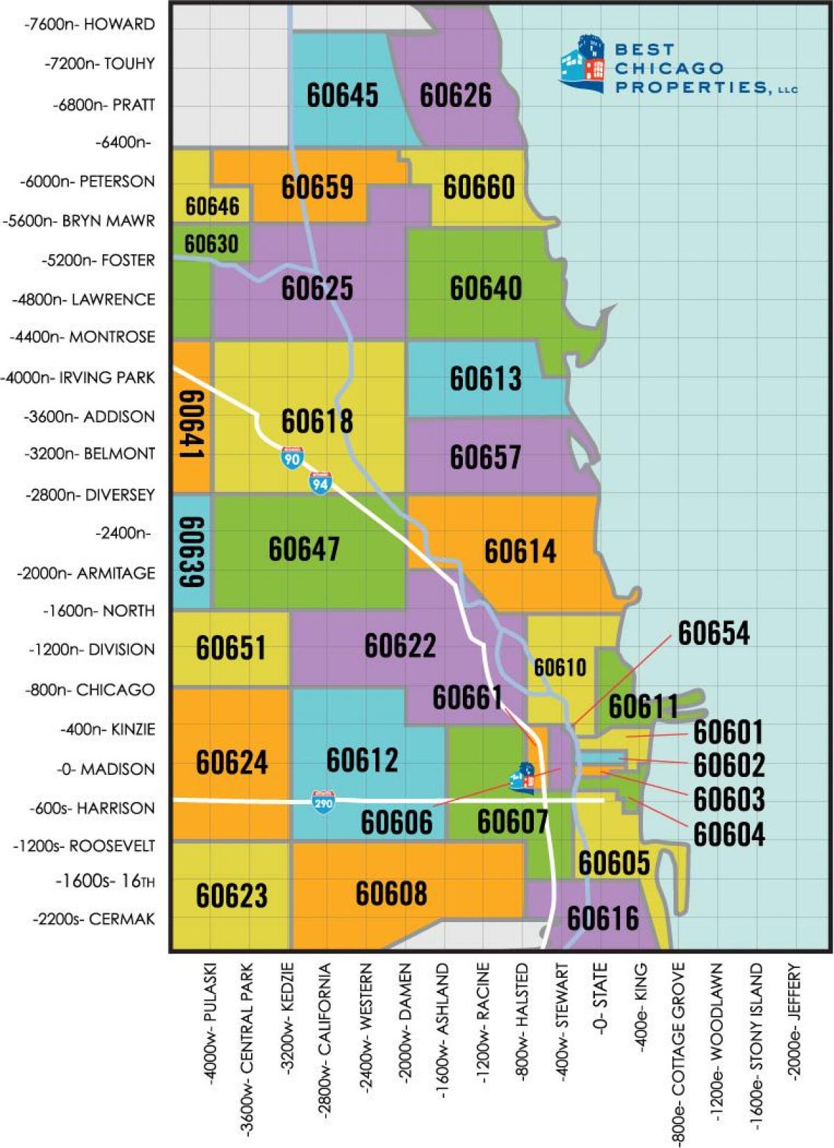 Chicago področju zip kodo zemljevid