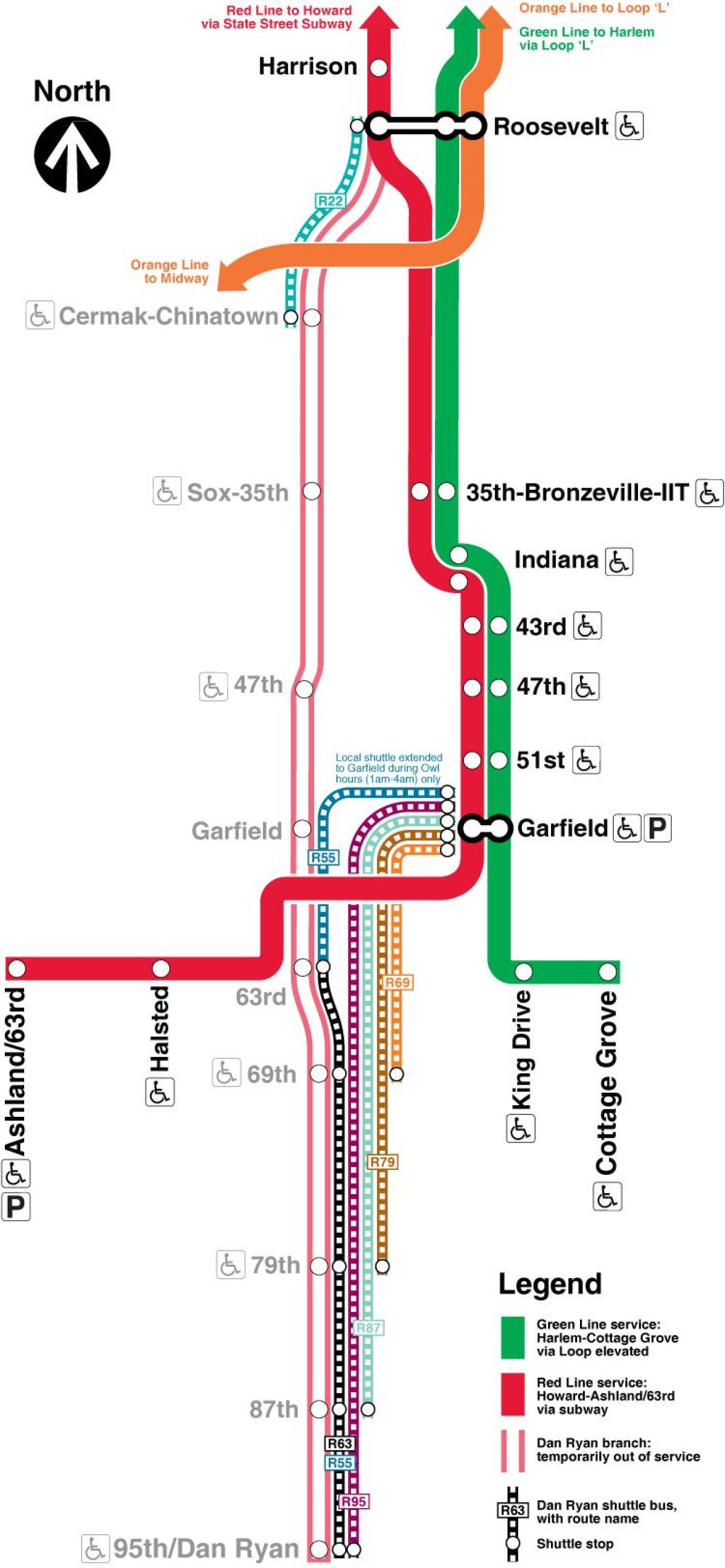 Chicago podzemne železnice zemljevidu z rdečo črto