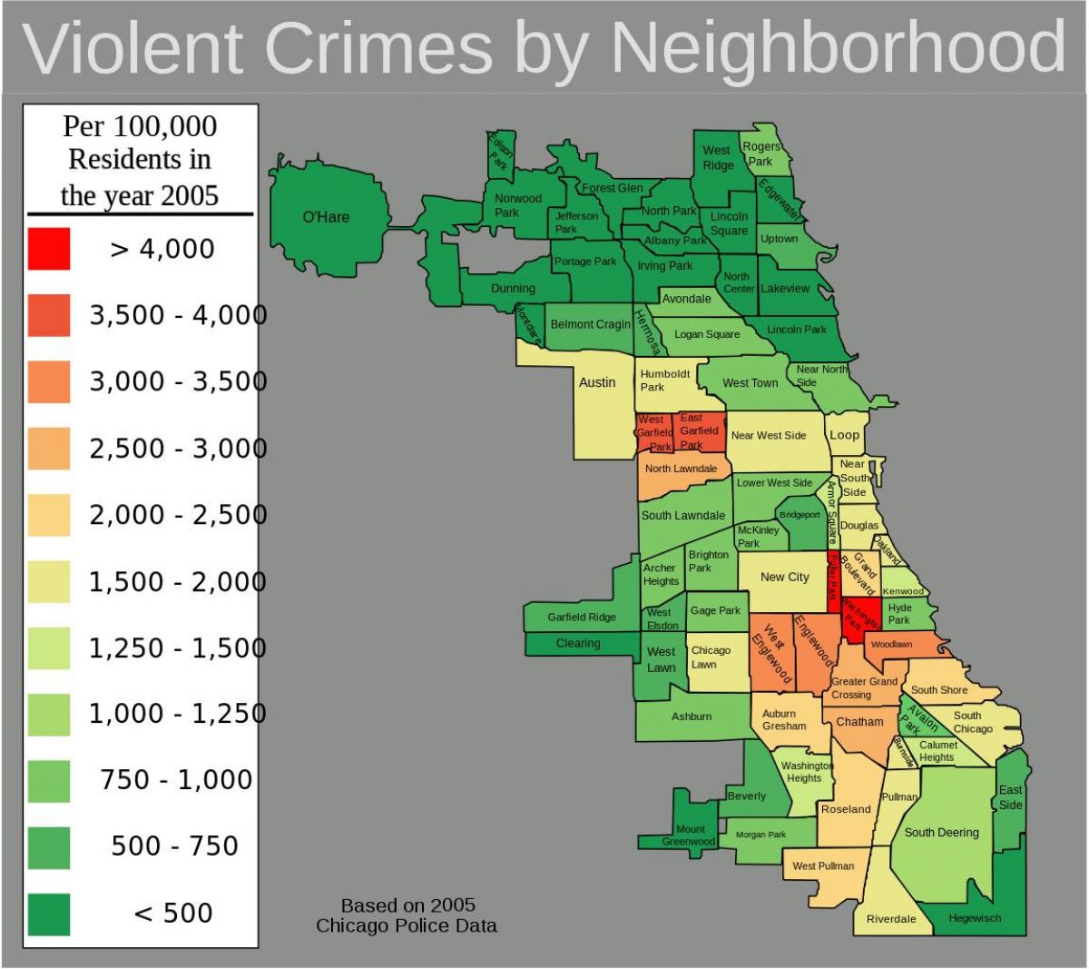 slabo področja Chicago zemljevid