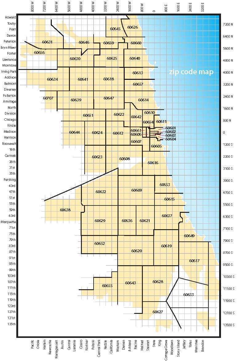 Chicago območno kodo zemljevid