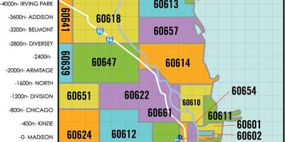 Chicago področju zip kodo zemljevid